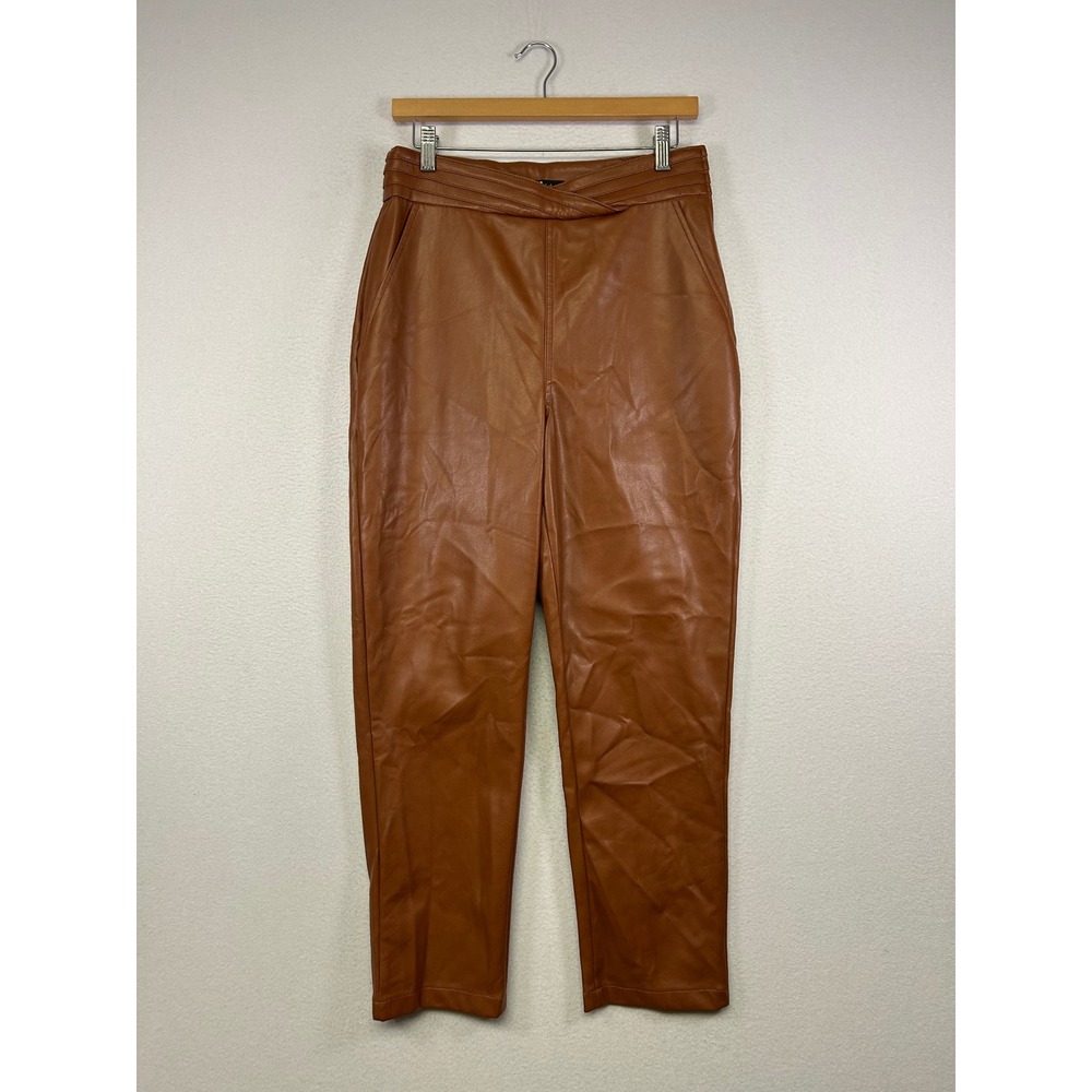 Chic Edgy 7 For All‎ Mankind Womens M Brown Faux Leather High Rise Tapered Pants